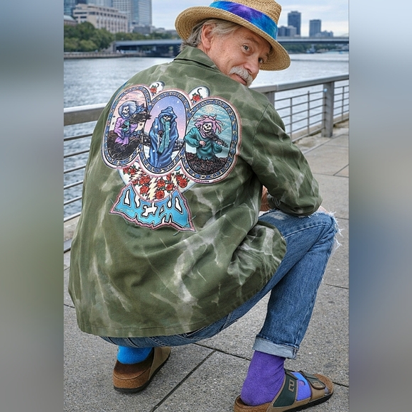 Grateful Dead US Military Olive Field Shirt + Liquid Blue Seasons Patch